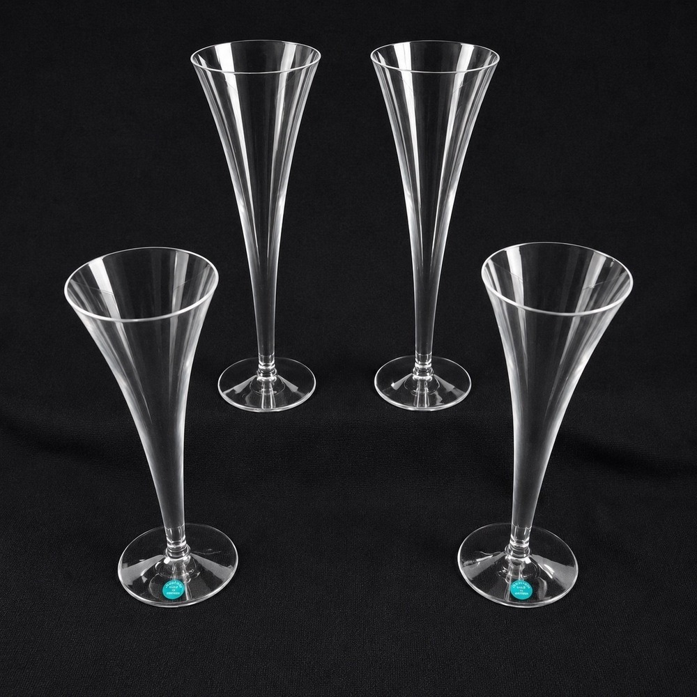 4 Tiffany & Co Trumpet Champagne Flute Clear Crystal Made in Sweden 9.125in